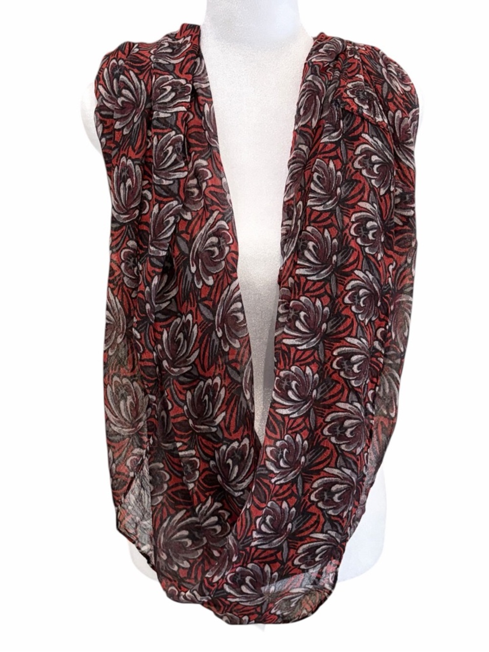 Floral Red Black Infinity Scarf Lightweight Dark Fairy Goth Boho Teacher